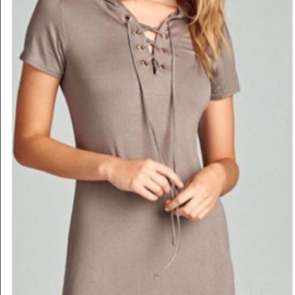 Tan Hoodie Tshirt Dress. S, M, L